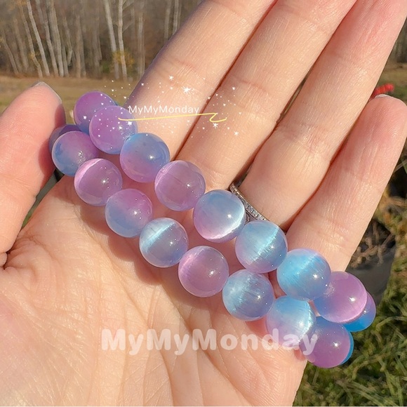 Handmade Other - Blue And Purple Selenite Bracelet 10mm